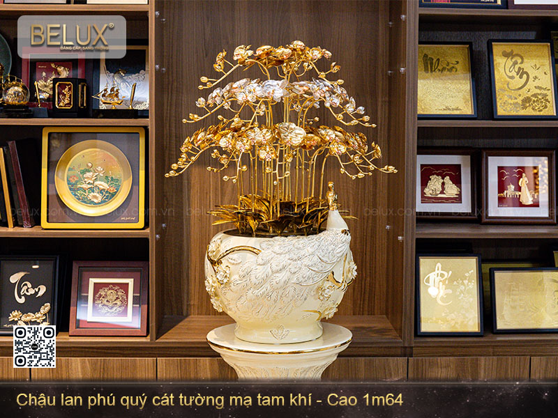 Chậu Lan Phú Quý Cát Tường Mạ Tam Khí Cao 1m64
